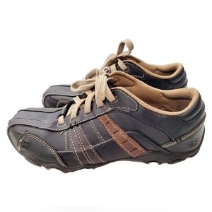 SKECHERS Memory Foam Extra Wide Comfort Black Leather Casual Shoes Mens Size 8.5